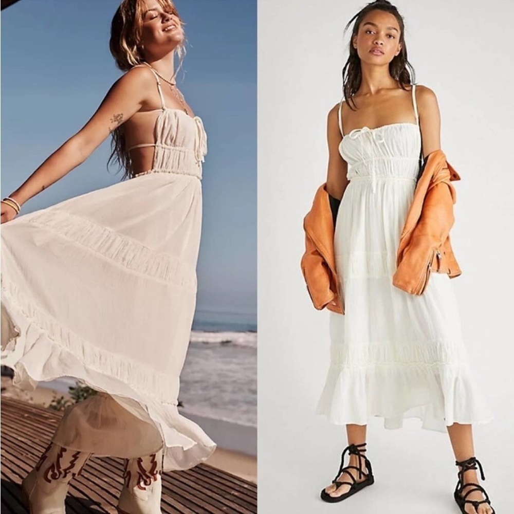 Free People Taking Sides Maxi Dress Size Medium NWT Ivory - Picture 2 of 16
